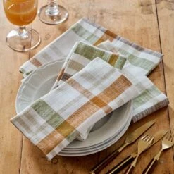 Vintage Autumn Plaid Napkins, Set Of 4