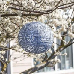 Radiant Solar Globe Lantern - Large, Metallic Blue -Garden Bloomy Shop x600 22364