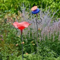 Scarlet Blown-Glass Birdbath -Garden Bloomy Shop x600 28017